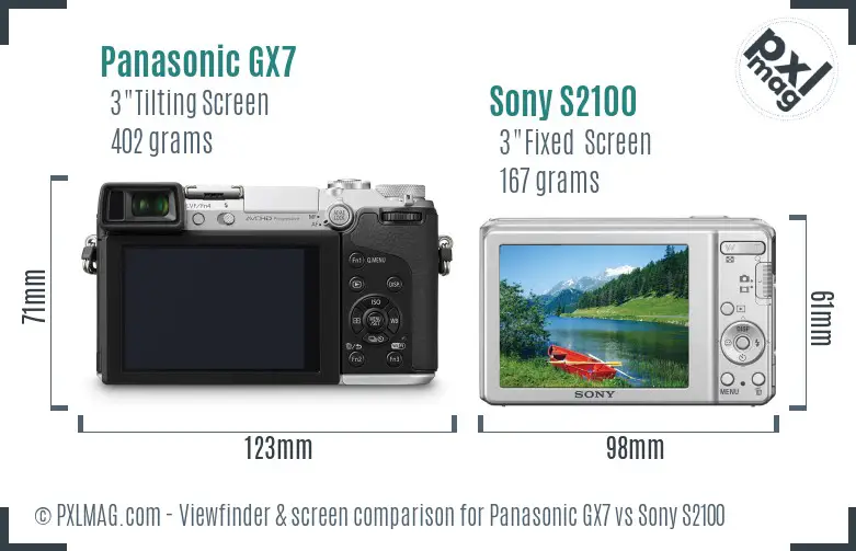 Panasonic GX7 vs Sony S2100 Screen and Viewfinder comparison