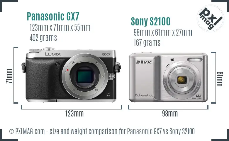 Panasonic GX7 vs Sony S2100 size comparison