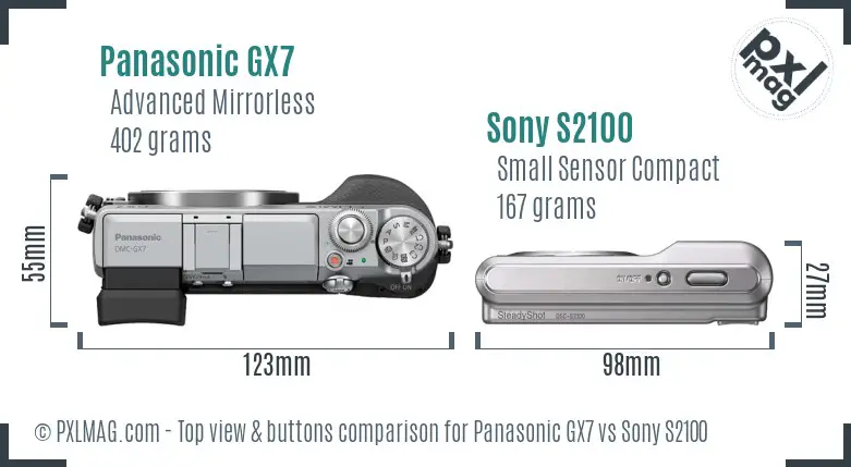 Panasonic GX7 vs Sony S2100 top view buttons comparison