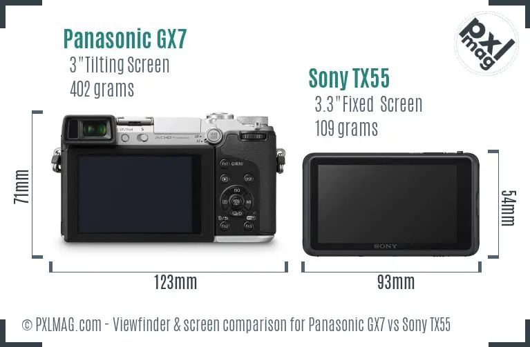 Panasonic GX7 vs Sony TX55 Screen and Viewfinder comparison