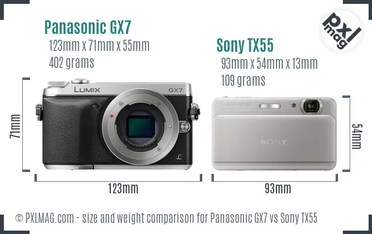 Panasonic GX7 vs Sony TX55 size comparison