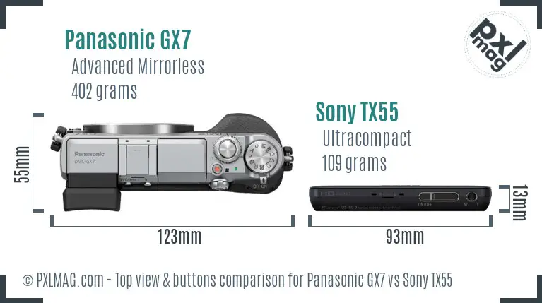 Panasonic GX7 vs Sony TX55 top view buttons comparison