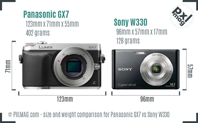 Panasonic GX7 vs Sony W330 size comparison