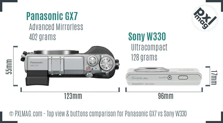 Panasonic GX7 vs Sony W330 top view buttons comparison