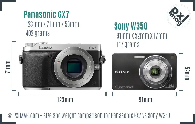 Panasonic GX7 vs Sony W350 size comparison