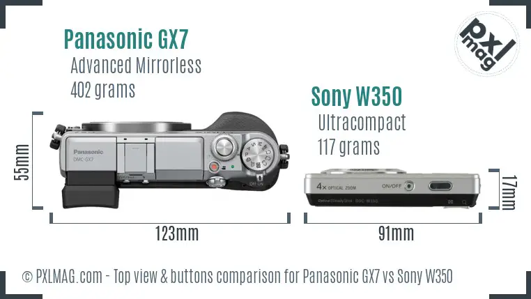 Panasonic GX7 vs Sony W350 top view buttons comparison