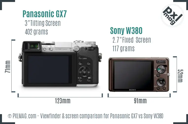 Panasonic GX7 vs Sony W380 Screen and Viewfinder comparison