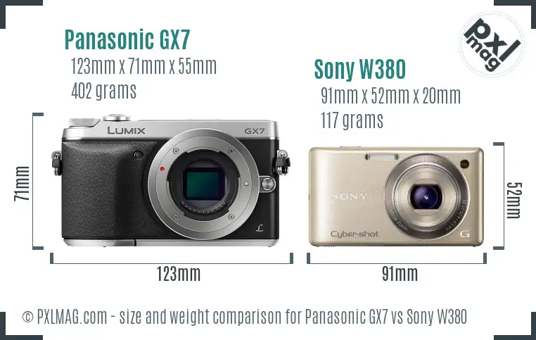 Panasonic GX7 vs Sony W380 size comparison
