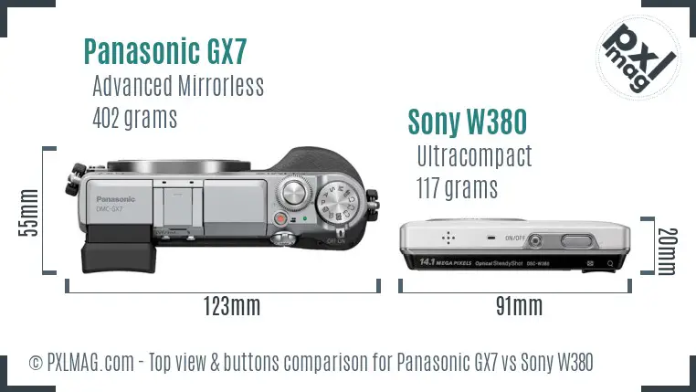 Panasonic GX7 vs Sony W380 top view buttons comparison