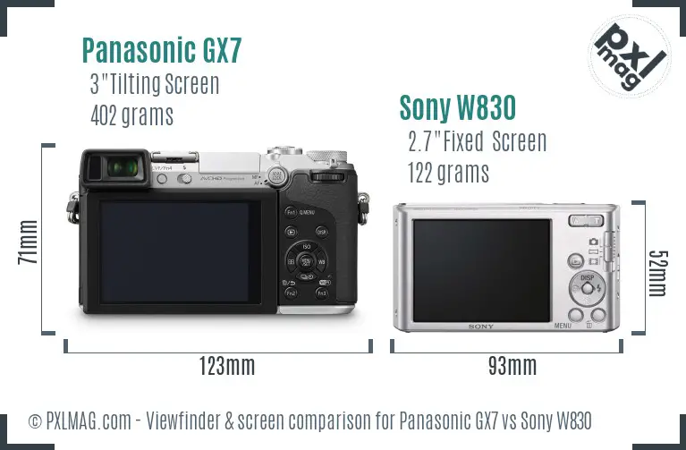 Panasonic GX7 vs Sony W830 Screen and Viewfinder comparison