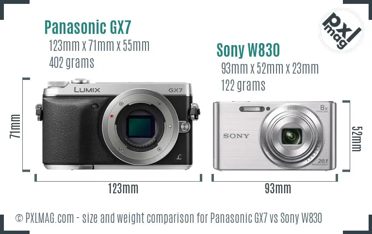 Panasonic GX7 vs Sony W830 size comparison