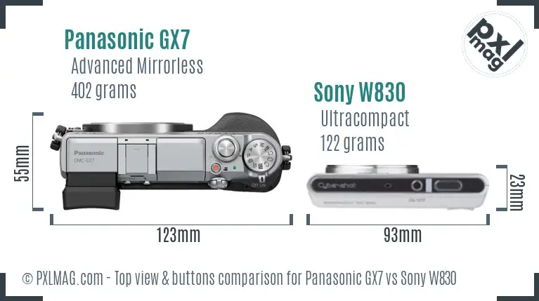 Panasonic GX7 vs Sony W830 top view buttons comparison