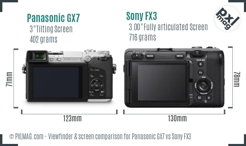 Panasonic GX7 vs Sony FX3 Screen and Viewfinder comparison