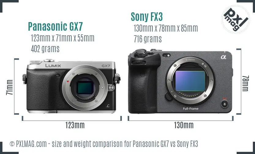 Panasonic GX7 vs Sony FX3 size comparison