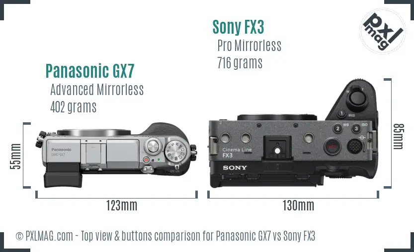 Panasonic GX7 vs Sony FX3 top view buttons comparison