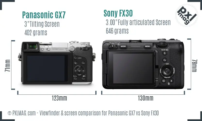 Panasonic GX7 vs Sony FX30 Screen and Viewfinder comparison