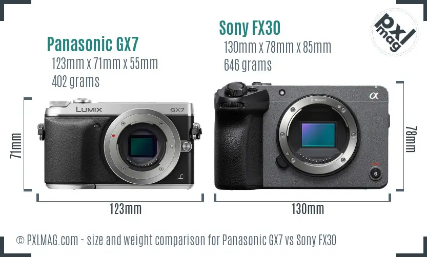 Panasonic GX7 vs Sony FX30 size comparison