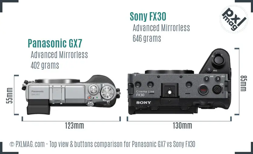 Panasonic GX7 vs Sony FX30 top view buttons comparison