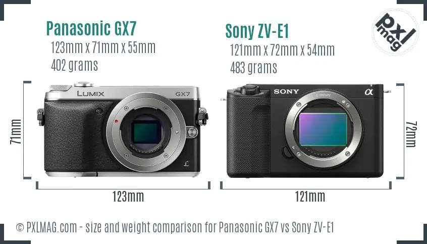 Panasonic GX7 vs Sony ZV-E1 size comparison