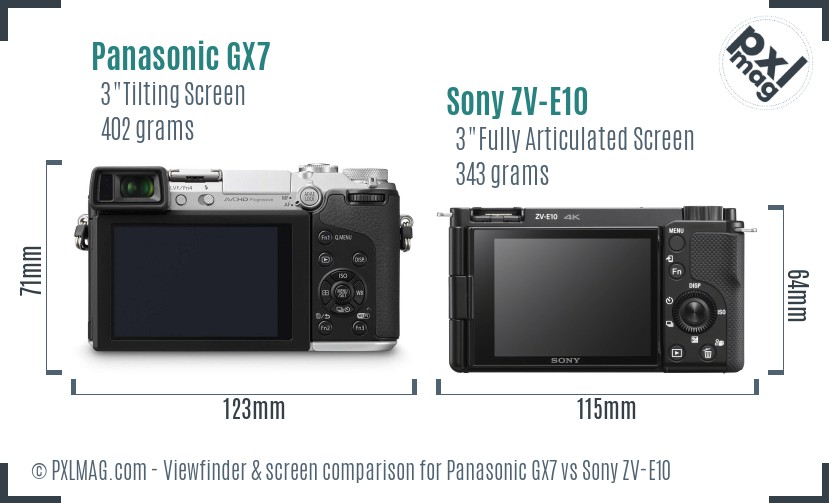Panasonic GX7 vs Sony ZV-E10 Screen and Viewfinder comparison