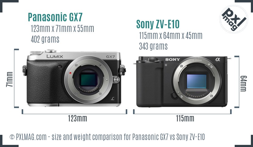 Panasonic GX7 vs Sony ZV-E10 size comparison Panasonic GX7 vs Sony ZV-E10 size comparison