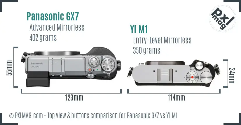 Panasonic GX7 vs YI M1 top view buttons comparison