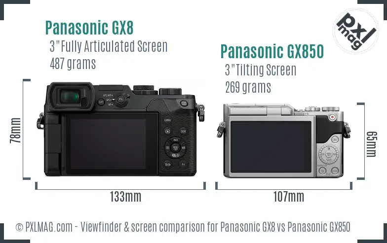 Panasonic GX8 vs Panasonic GX850 Screen and Viewfinder comparison