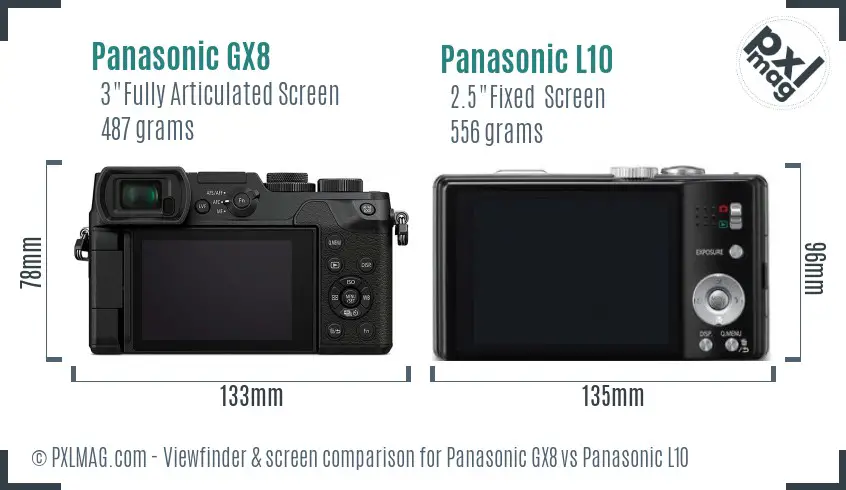 Panasonic GX8 vs Panasonic L10 Screen and Viewfinder comparison