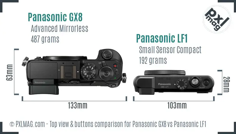 Panasonic GX8 vs Panasonic LF1 top view buttons comparison