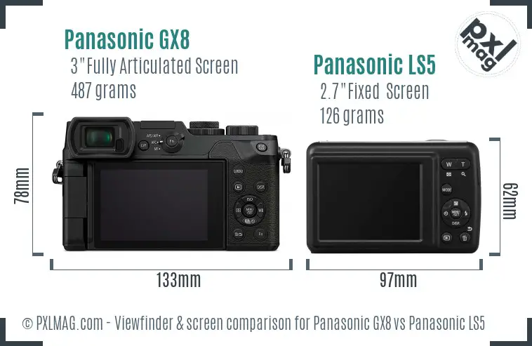 Panasonic GX8 vs Panasonic LS5 Screen and Viewfinder comparison