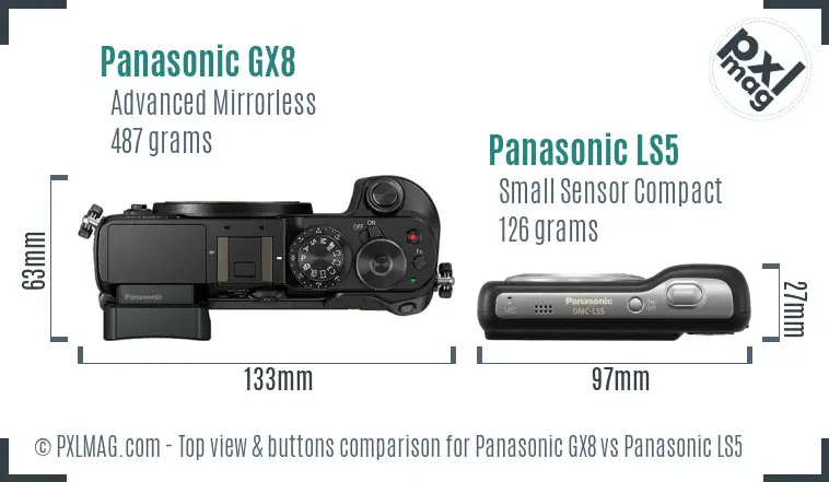 Panasonic GX8 vs Panasonic LS5 top view buttons comparison