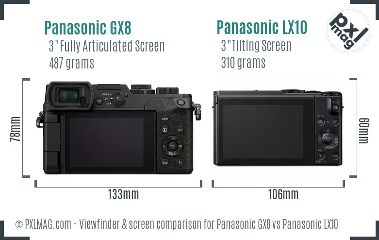 Panasonic GX8 vs Panasonic LX10 Screen and Viewfinder comparison