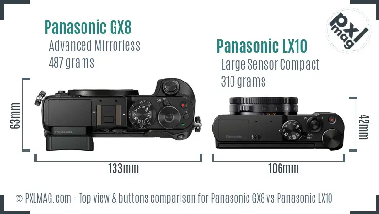 Panasonic GX8 vs Panasonic LX10 top view buttons comparison