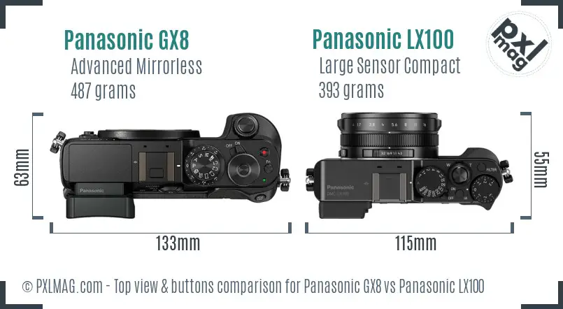 Panasonic GX8 vs Panasonic LX100 top view buttons comparison