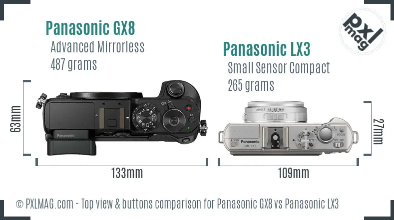 Panasonic GX8 vs Panasonic LX3 top view buttons comparison