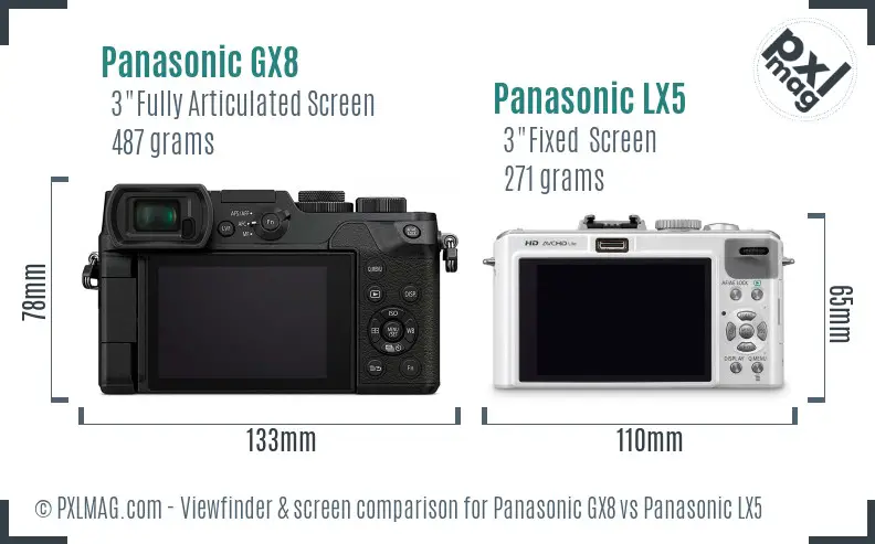 Panasonic GX8 vs Panasonic LX5 Screen and Viewfinder comparison
