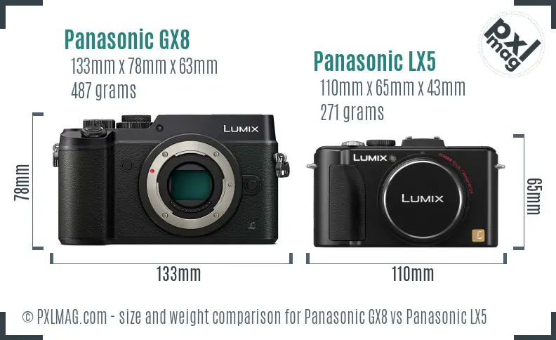 Panasonic GX8 vs Panasonic LX5 size comparison