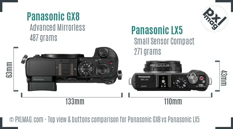 Panasonic GX8 vs Panasonic LX5 top view buttons comparison