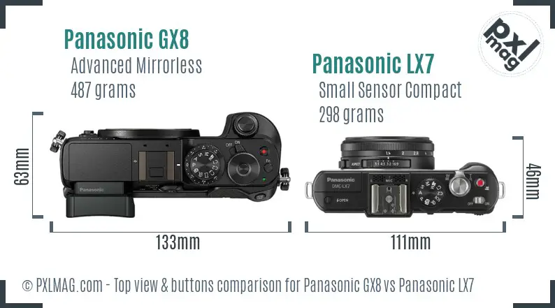 Panasonic GX8 vs Panasonic LX7 top view buttons comparison