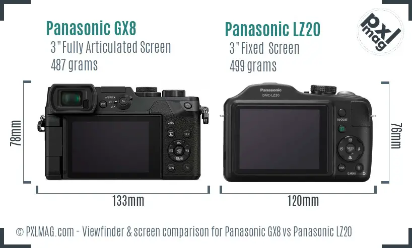 Panasonic GX8 vs Panasonic LZ20 Screen and Viewfinder comparison