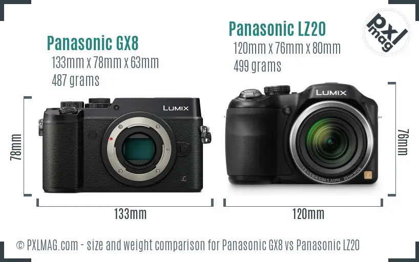 Panasonic GX8 vs Panasonic LZ20 size comparison