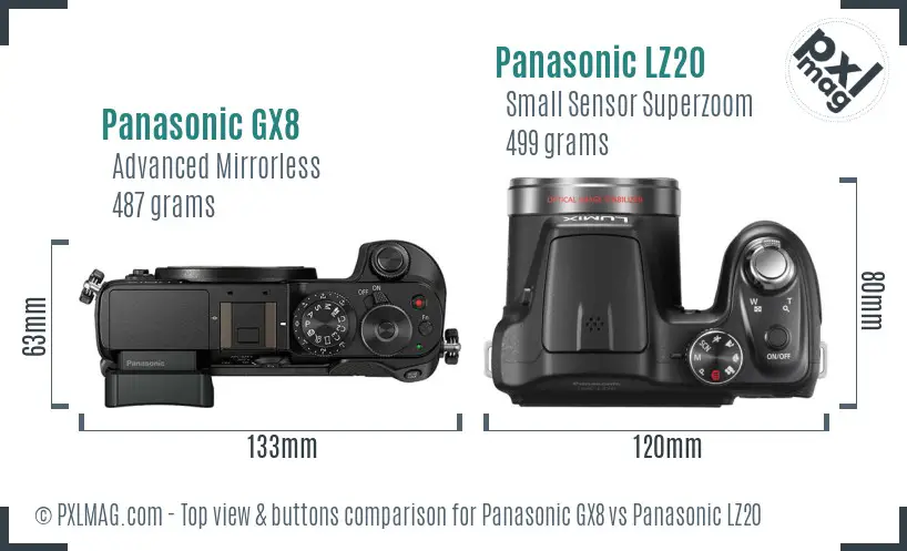 Panasonic GX8 vs Panasonic LZ20 top view buttons comparison