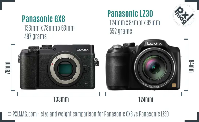 Panasonic GX8 vs Panasonic LZ30 size comparison