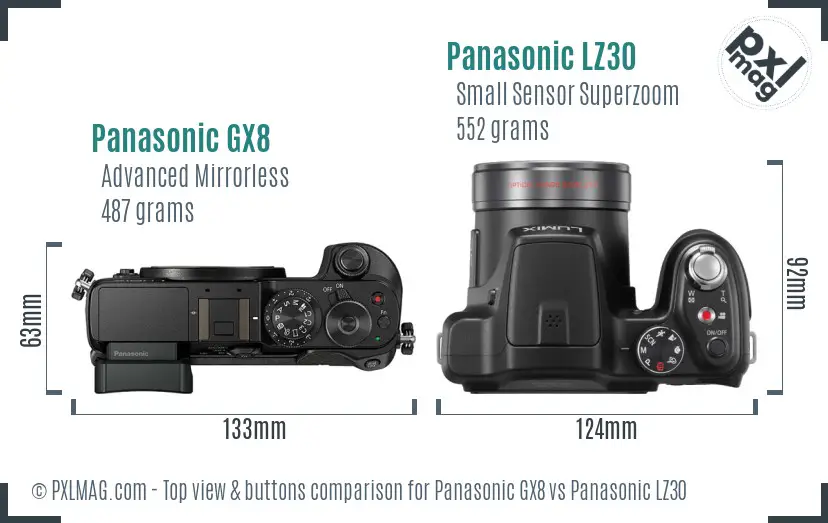 Panasonic GX8 vs Panasonic LZ30 top view buttons comparison