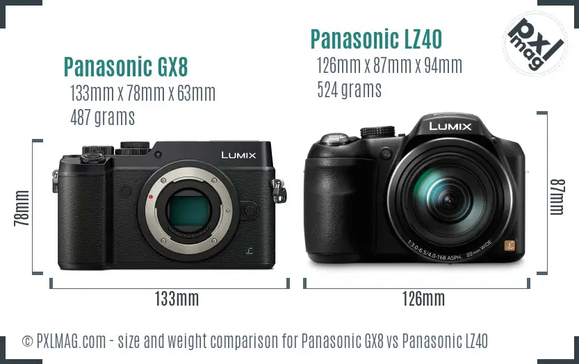 Panasonic GX8 vs Panasonic LZ40 size comparison