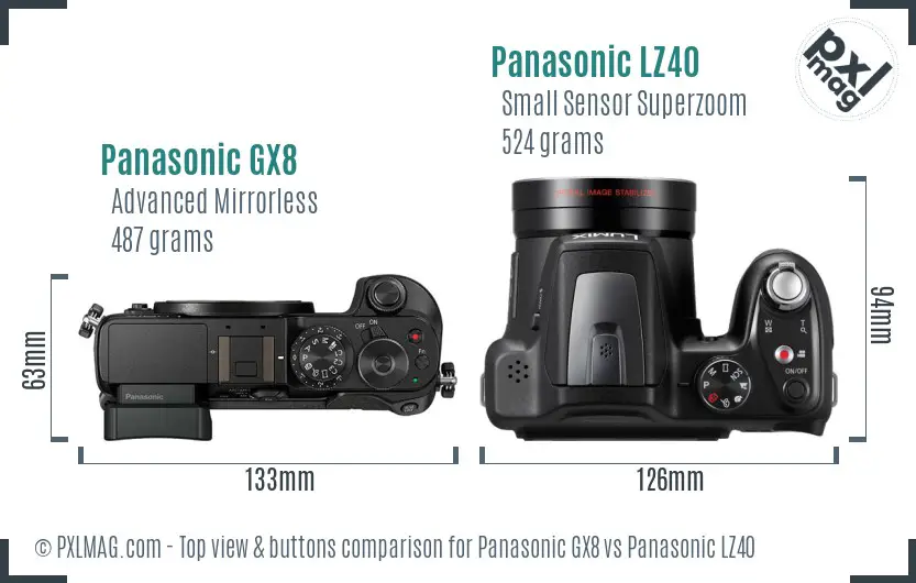 Panasonic GX8 vs Panasonic LZ40 top view buttons comparison