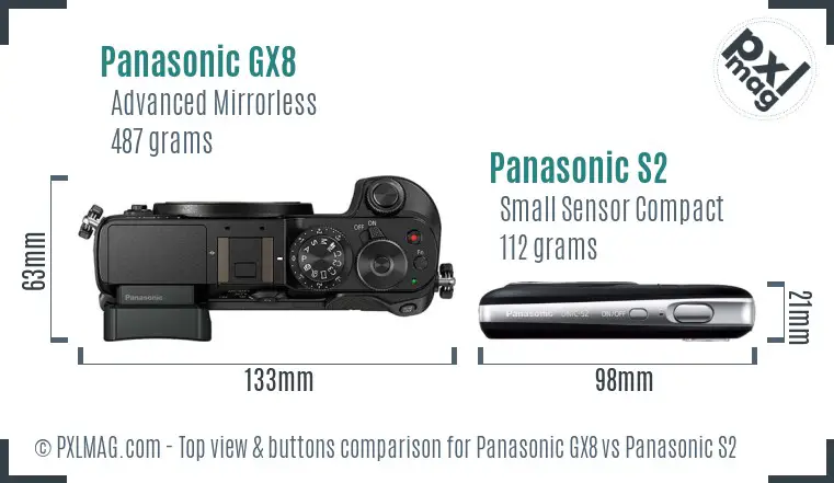 Panasonic GX8 vs Panasonic S2 top view buttons comparison