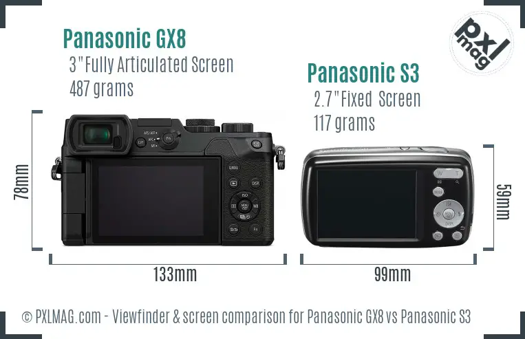 Panasonic GX8 vs Panasonic S3 Screen and Viewfinder comparison