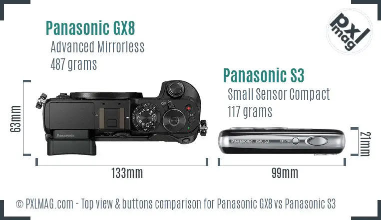 Panasonic GX8 vs Panasonic S3 top view buttons comparison