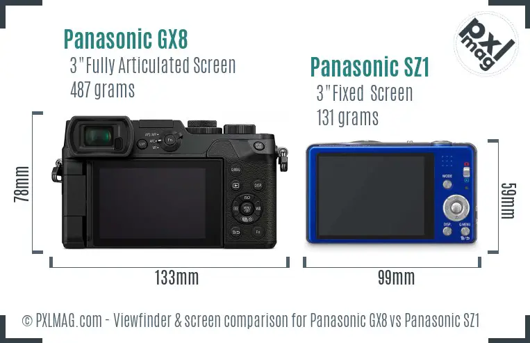 Panasonic GX8 vs Panasonic SZ1 Screen and Viewfinder comparison